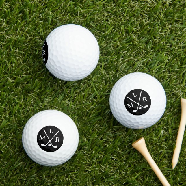 Pelotas De Golf 3 Name Initials | Personalized B&W Monogram  (Césped in situ)