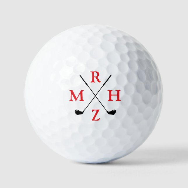 Pelotas De Golf 4 Red Initials Monogram with Golf-Clubs (Anverso)