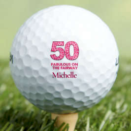 Pelotas De Golf 50.º Cumpleaños Golfer 50 Y Fabuloso Leopardo Rosa