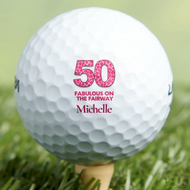 Pelotas De Golf 50.º Cumpleaños Golfer 50 Y Fabuloso Leopardo Rosa (Subido por el creador)
