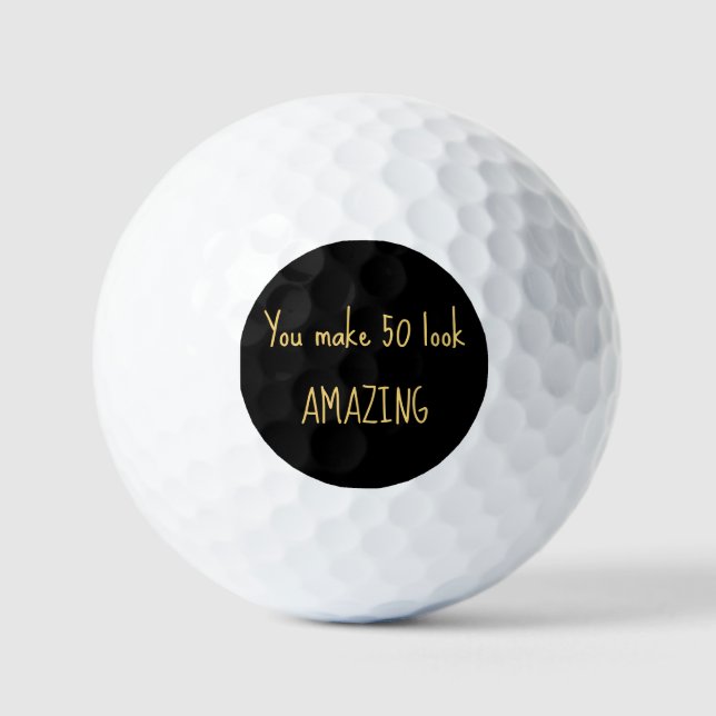 Pelotas De Golf 50.º cumpleaños Lady Golfer Black Gold Nombre eleg (Anverso)
