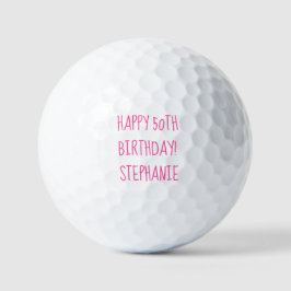Pelotas De Golf 50.º cumpleaños Lady Golfer Nombre rosa Elegante
