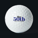 Pelotas De Golf 50.º cumpleaños Titular Personalizado Pro V1 II<br><div class="desc">"50" o cualquier edad. Personalizado. Texto azul y negro.</div>