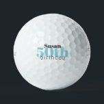 Pelotas De Golf 50.º Personalizado de cumpleaños Turquoise Titleis<br><div class="desc">"50" o cualquier edad. Personalizado. Texto turquesa y negro.</div>