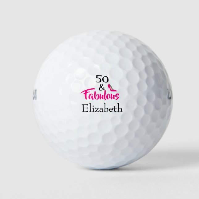 Pelotas De Golf 50 y fabuloso Cumpleaños de 50 años Pink Stiletto (Anverso)