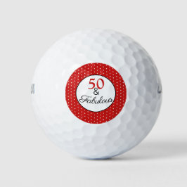 Pelotas De Golf 50 y Fabulous Dots y Red 50th Birthday WH Red