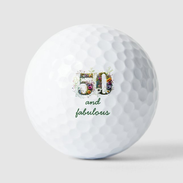 Pelotas De Golf 50 y Fabulous Wildflower Text (Anverso)