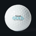 Pelotas De Golf 60.ª Titular Turquesa Personalizado<br><div class="desc">"60" o cualquier edad. Personalizado. Texto turquesa y negro.</div>