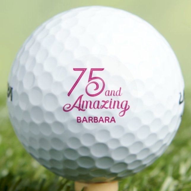 Pelotas De Golf 75th Birthday Gift - 75 and Amazing Elegant Pink (Subido por el creador)