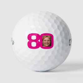 Pelotas De Golf 80.ª foto de cumpleaños rosa y blanco