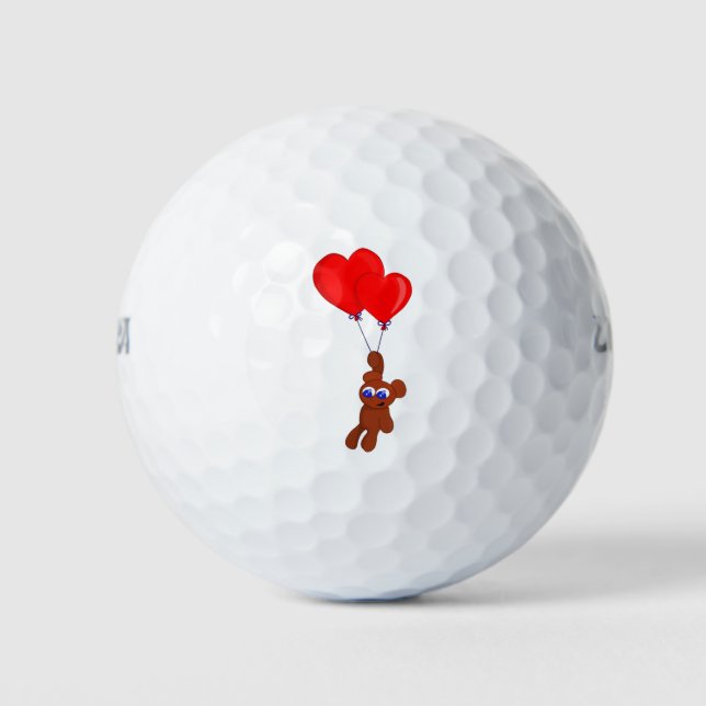 Pelotas De Golf A Teddy Bear Holding Heart Shaped Balloons (Anverso)