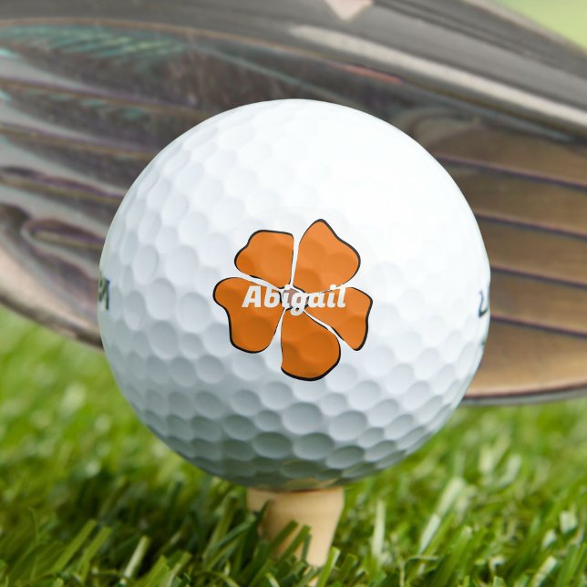 Pelotas De Golf Abstract Orange Daisy Flower with Your Name (Subido por el creador)