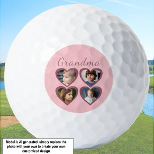 Pelotas De Golf Abuela Corazones Rosados 4 Nietos Fotocollage