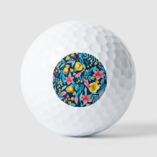 Pelotas De Golf acuarela botánica: flores, hojas adornadas.