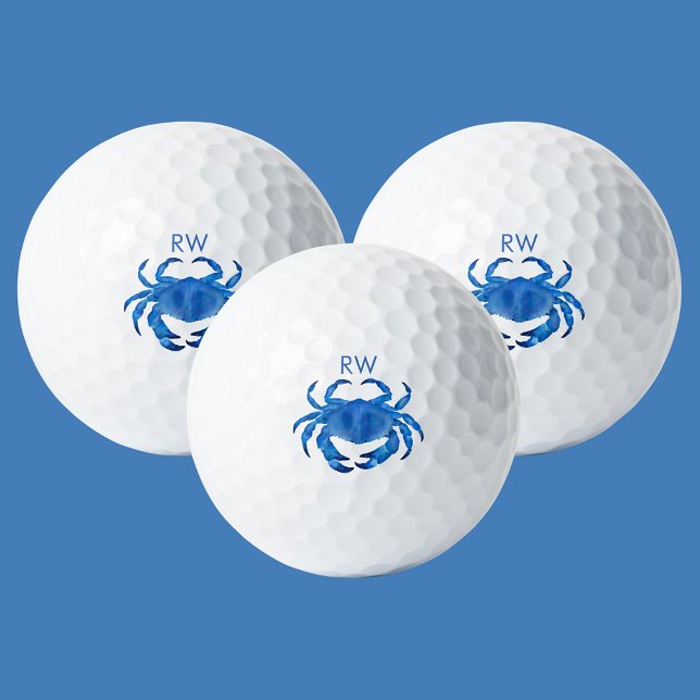 Pelotas De Golf Acuarela de cangrejo azul personalizada (Blue crab golf balls - personalize with your own initials)