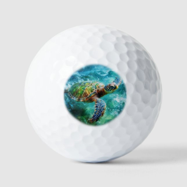 Pelotas De Golf Acuarela Tortuga de mar Natación (Anverso)