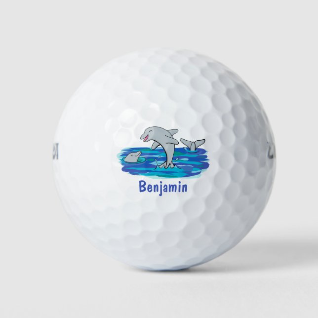 Pelotas De Golf Adorables delfines felices ilustracion personaliza (Anverso)