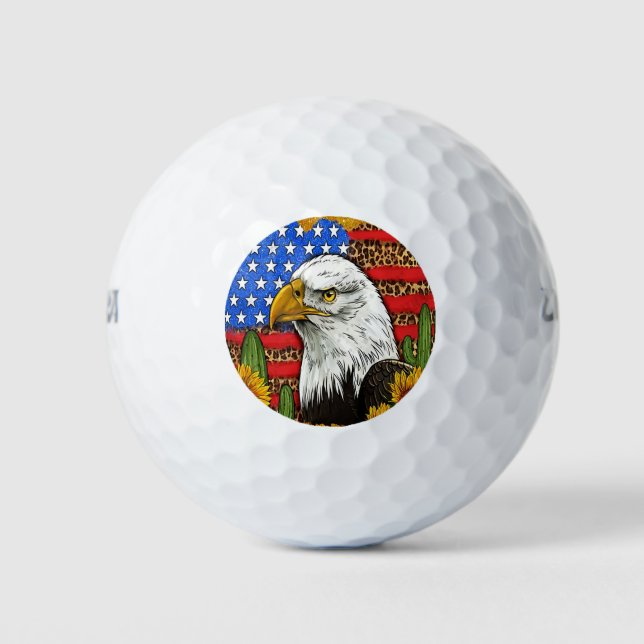 Pelotas De Golf Águila calva con bandera estadounidense (Anverso)