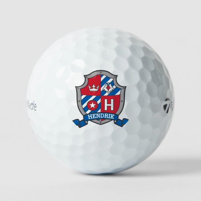 Pelotas De Golf Águila H monograma escudo azul rojo (Anverso)