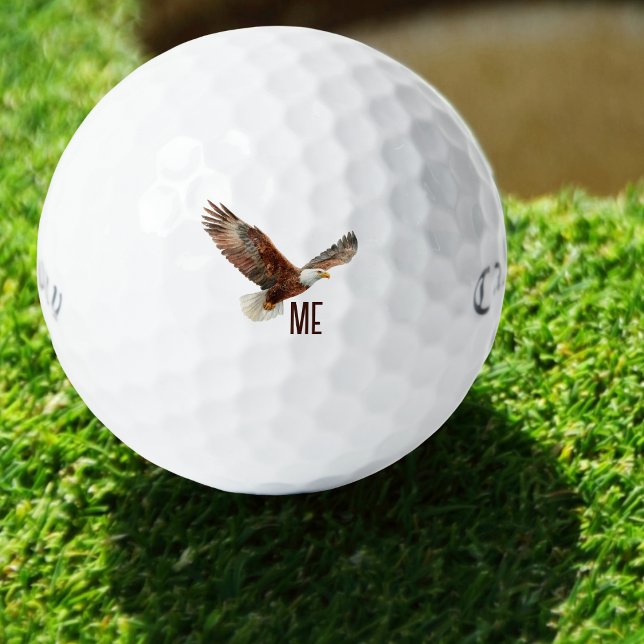 Pelotas De Golf Águila monográfica personalizada (Personalized golf ball with watercolor bald eagle design and monogrammed initials — patriotic gift)