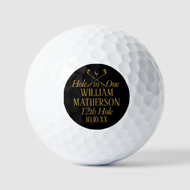 Pelotas De Golf Agujero personalizado en un negro y oro (Anverso)