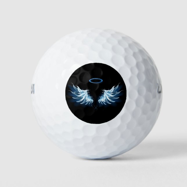 Pelotas De Golf Alas del Ángel Azul brillante sobre fondo negro (Anverso)