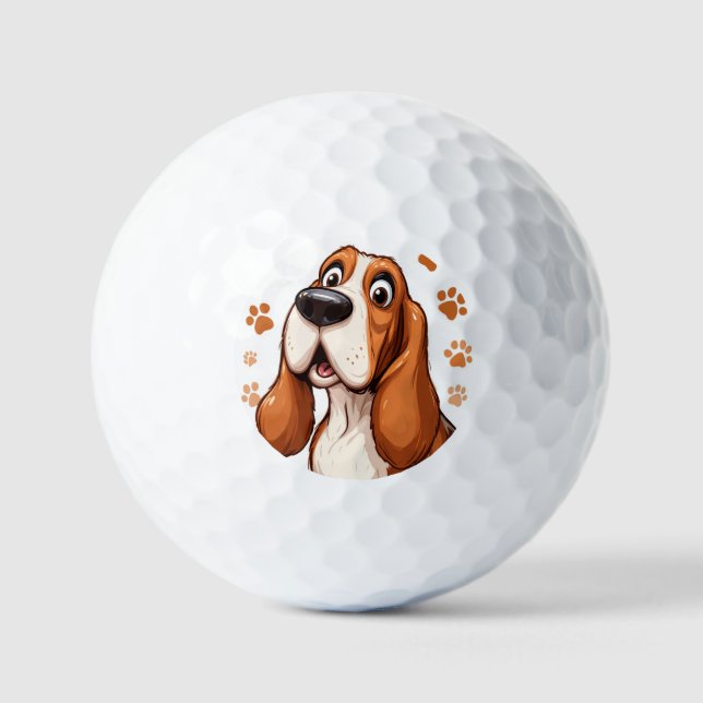 Pelotas De Golf Alegre perro de Basset con huellas Naranjas (Anverso)
