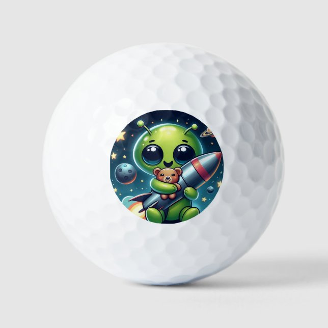 PELOTAS DE GOLF ALIEN CON UN COHETE (Anverso)