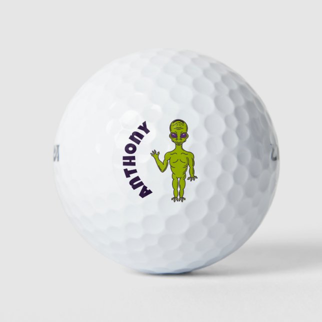 Pelotas De Golf Alienato del espacio verde limón personalizado (Anverso)