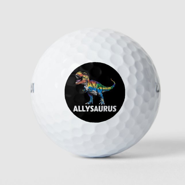 Pelotas De Golf Allysaurus LGBT Dinosaurio Bandera Arcoiris aliado (Anverso)