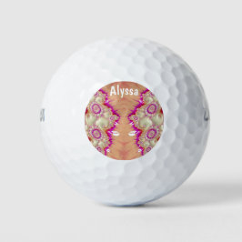 Pelotas De Golf ALYSSA ~ Diseño fractal de crema roja rosada ~
