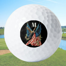 Pelotas De Golf America flag and eagle patriotic custom monogram
