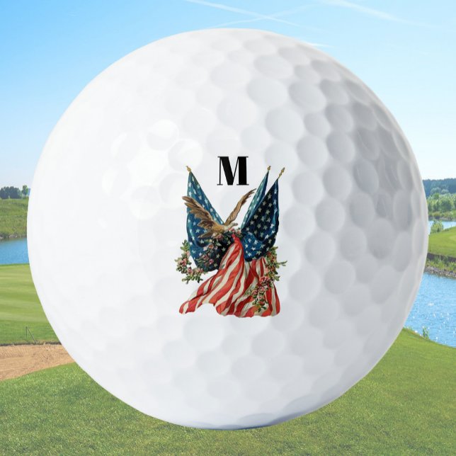Pelotas De Golf America flag and eagle patriotic custom monogram  (Subido por el creador)