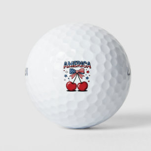 Pelotas De Golf American Coquette Bow Cherry Aesthetic USA Flag
