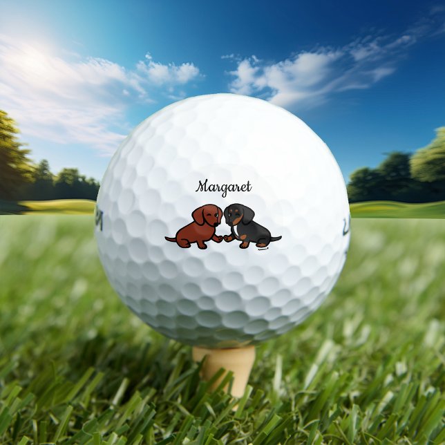 Pelotas De Golf Amigos personalizados de Dachshund (Dachshund Friends Golf Balls for Dachshund Owners!  Personalized and cute doxie cartoon design.)