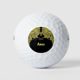 Pelotas De Golf AMOS ~ Diseño fractal de ORO y NEGRO ~