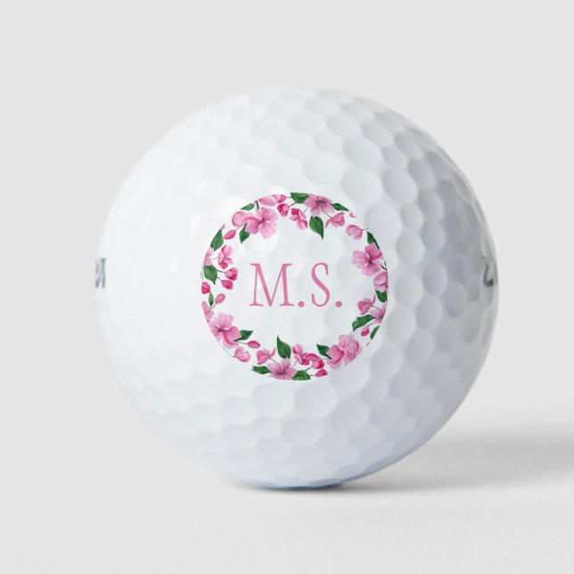Pelotas De Golf AÑADIR SUS INICIALES/Wreath floral (Anverso)