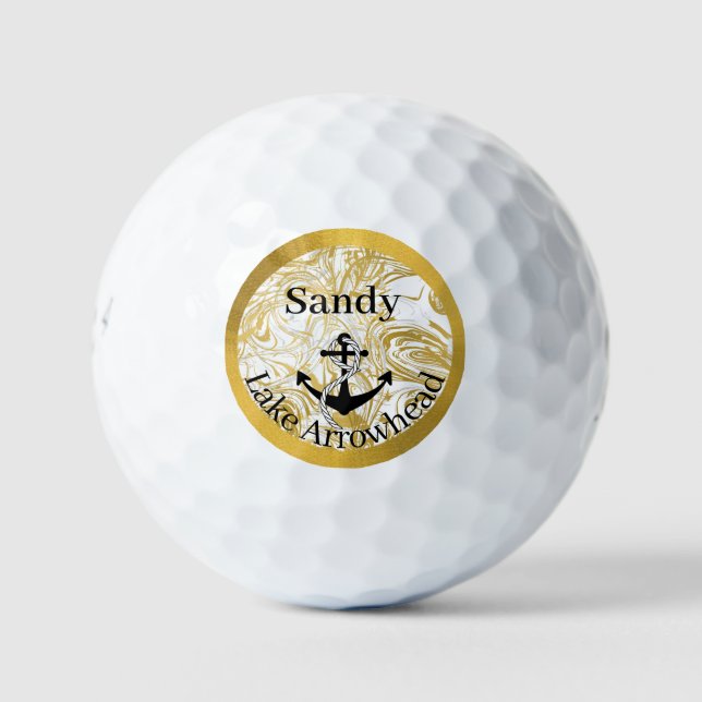 Pelotas De Golf ancla náutica oro y mármol blanco negro (Anverso)