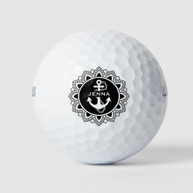 Pelotas De Golf Anclaje de barco blanco y negro (Anverso)
