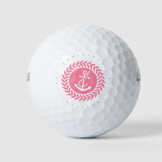 Pelotas De Golf Anclaje náutico rosa y blanco (Anverso)