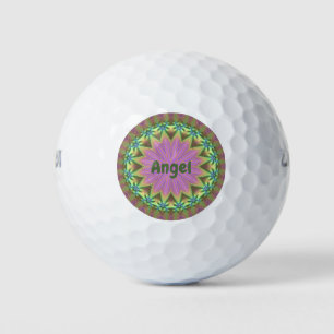 Pelotas De Golf ANGEL ~ Diseño fractal verde rosado ~