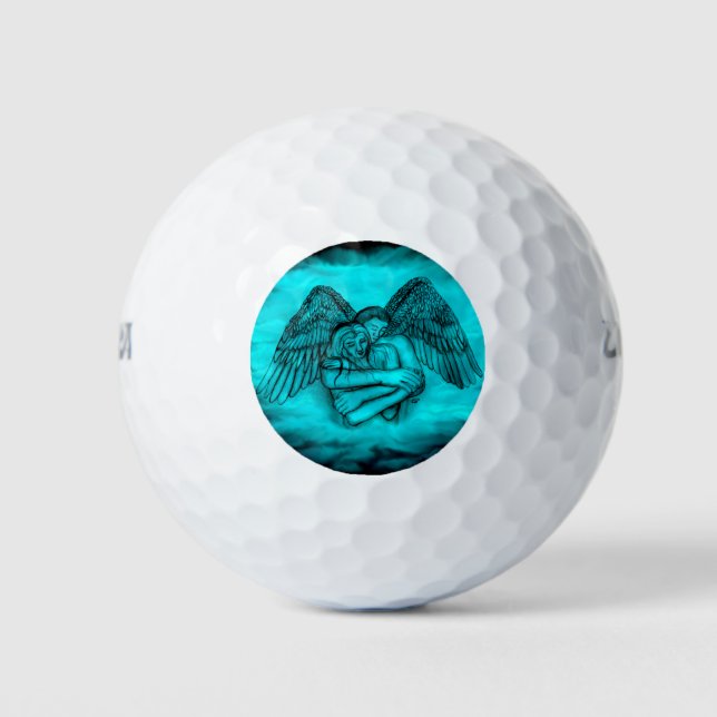 Pelotas De Golf Ángel Eros en el amor, diseño negro y verde (Anverso)