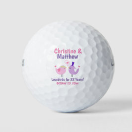 Pelotas De Golf Aniversario de los pájaros personalizados rosados