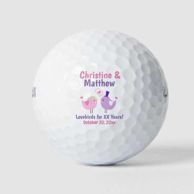 Pelotas De Golf Aniversario de los pájaros personalizados rosados  (Anverso)