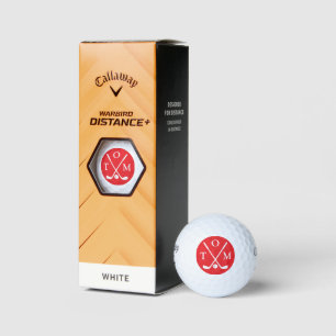 Pelotas De Golf Apodo de golfista de monograma rojo brillante de 3