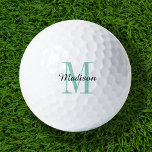 Pelotas De Golf Aqua Monograma inicial y nombre personalizado<br><div class="desc">Eleva tu juego de golf con nuestras bolas de golf personalizado, personalizadas con un sencillo original de monograma clásico y un overlay de nombre de guión. Elija entre una amplia selección de colores para crear un diseño atemporal que sea verdaderamente único. Estas pelotas de golf son un regalo perfecto para...</div>