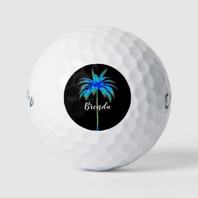 Pelotas De Golf Árbol de palmas azul turquesa tropical personaliza (Anverso)