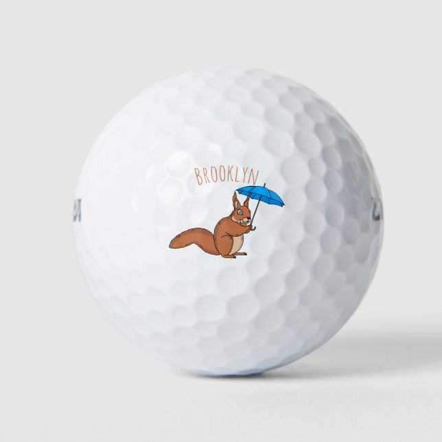 Pelotas De Golf Ardilla roja con paraguas personalizado (Anverso)