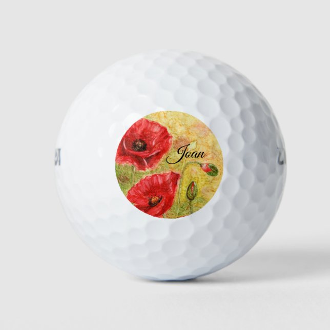 Pelotas De Golf Arte de amapola roja (Anverso)