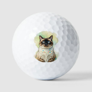 Pelotas De Golf Arte de mascotas en acuarela de gato siamés lindo